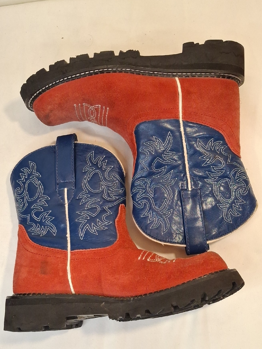 Ariat Women's Red Suede and Blue Leather Western  Boots. Great Condition.